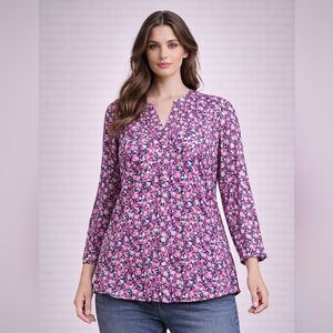 Lilly Pulitzer Women Pink Heart Print Tunic Blouse Long Sleeve Size S